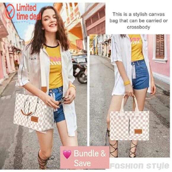 Canvas Tote Bag with Pockets, Adjustable Crossbody Strap, Large Capacity - Picture 4 of 7